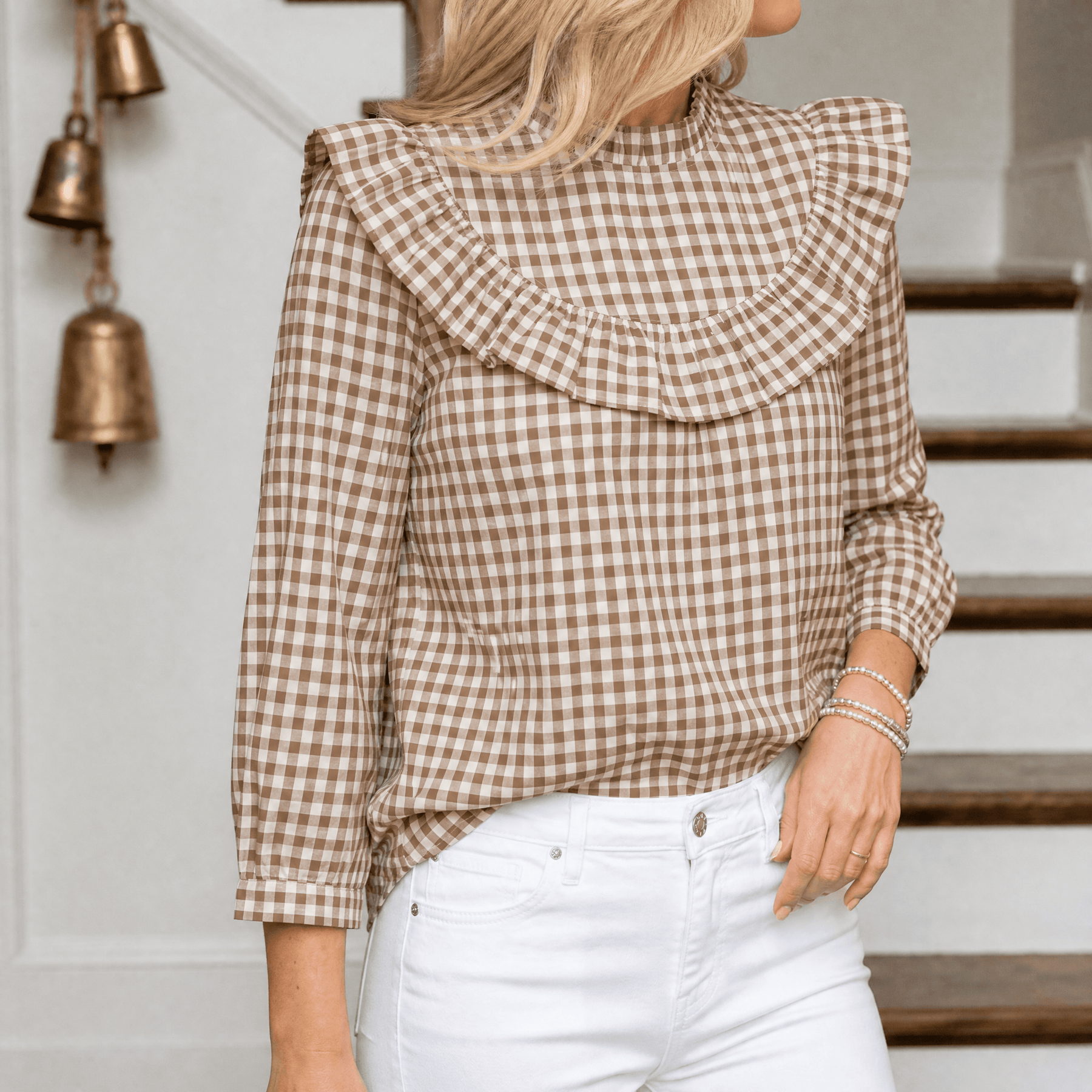 Brindle – Women's Puff Sleeve Gingham Top