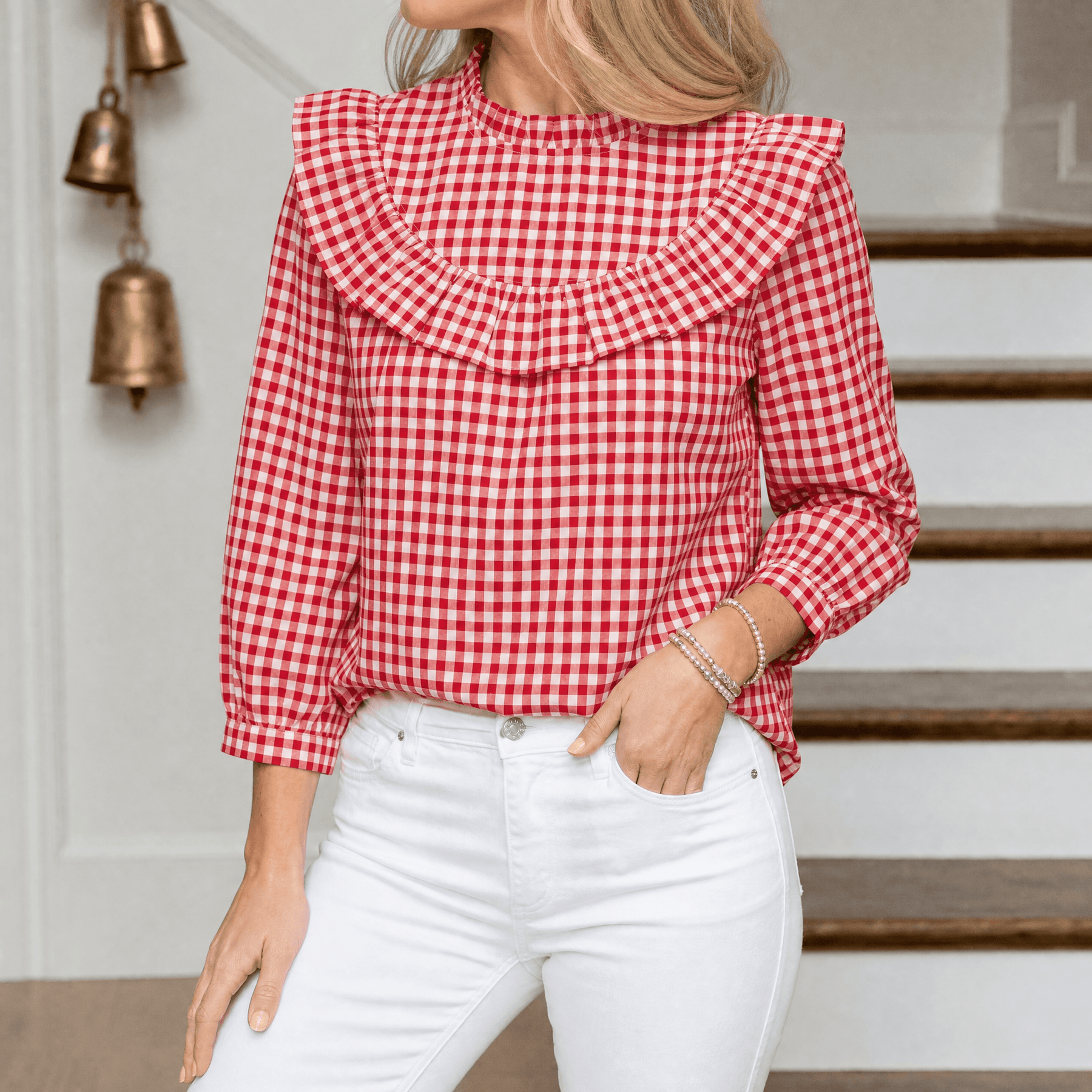 Brindle – Women's Puff Sleeve Gingham Top