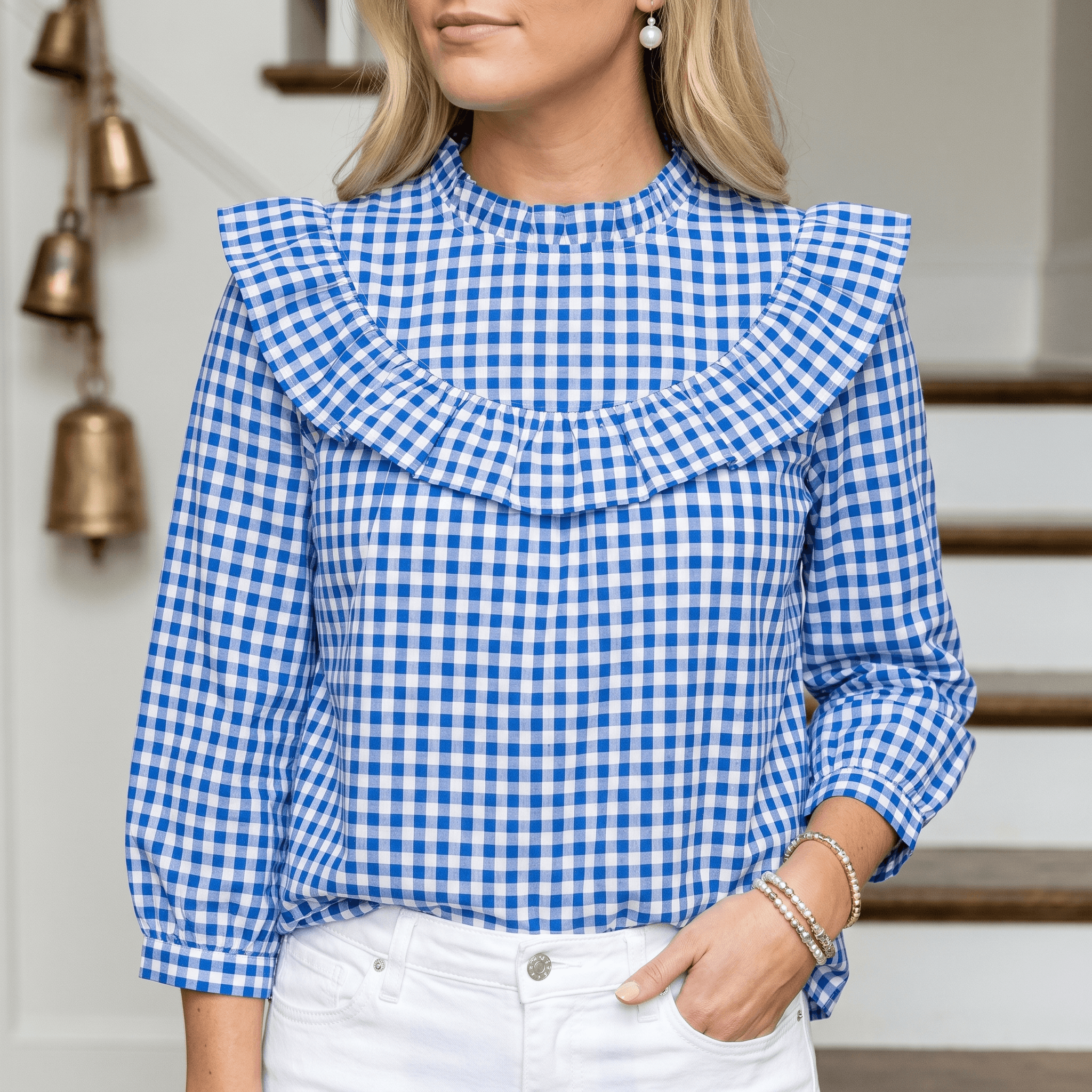 Brindle – Women's Puff Sleeve Gingham Top