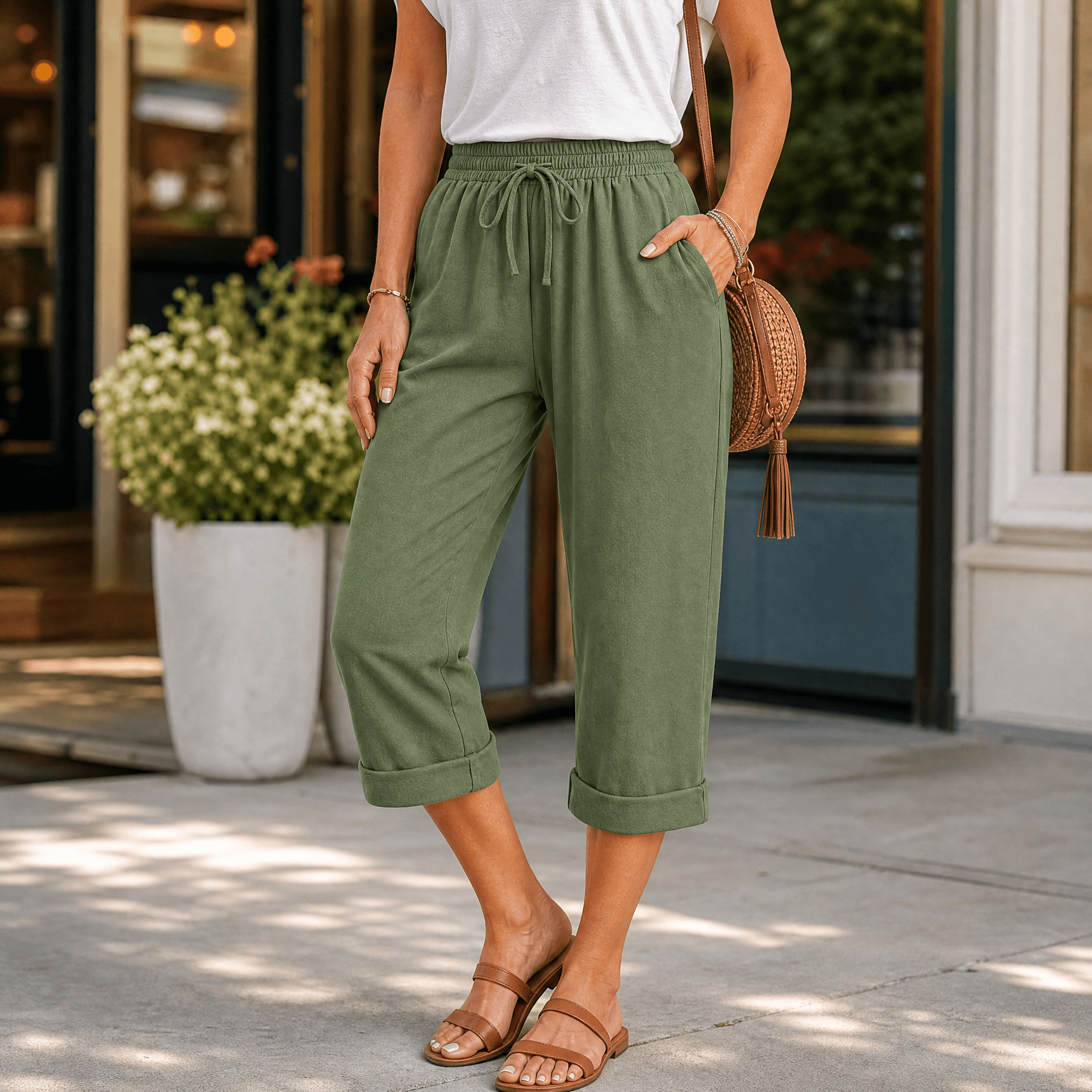 Brisella - Women's Breathable Cotton-Linen Capri Pants