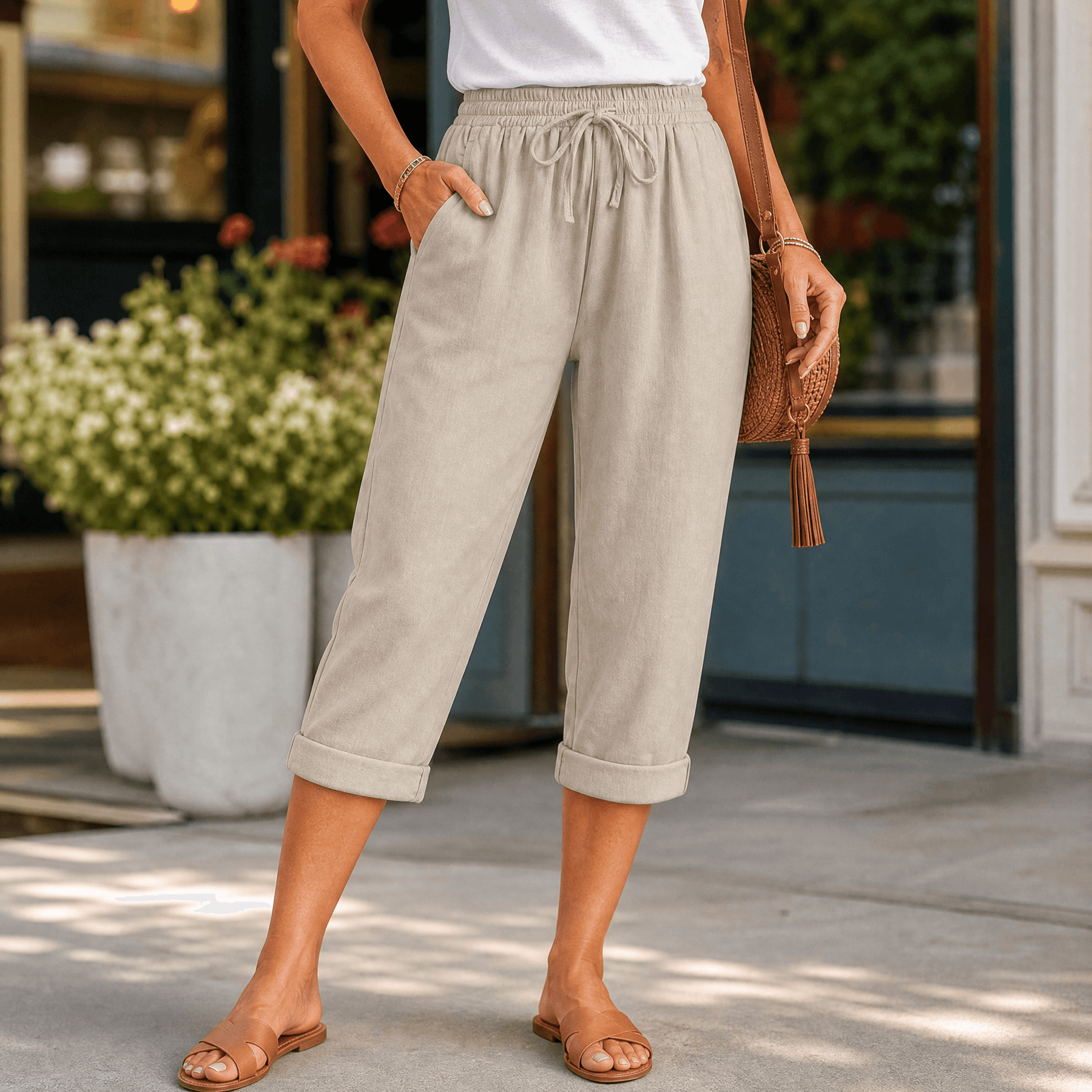 Brisella - Women's Breathable Cotton-Linen Capri Pants