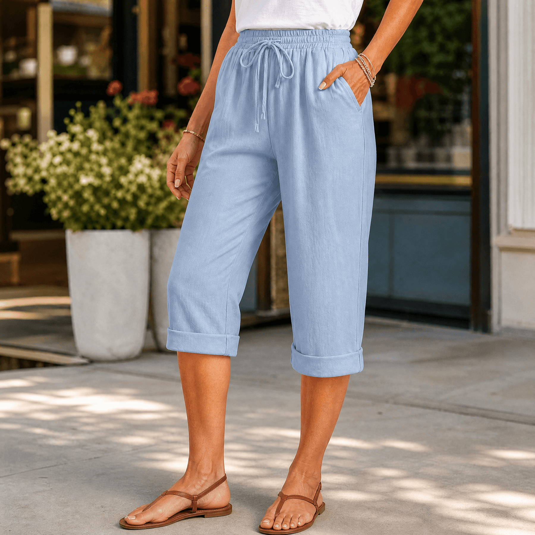 Brisella - Women's Breathable Cotton-Linen Capri Pants