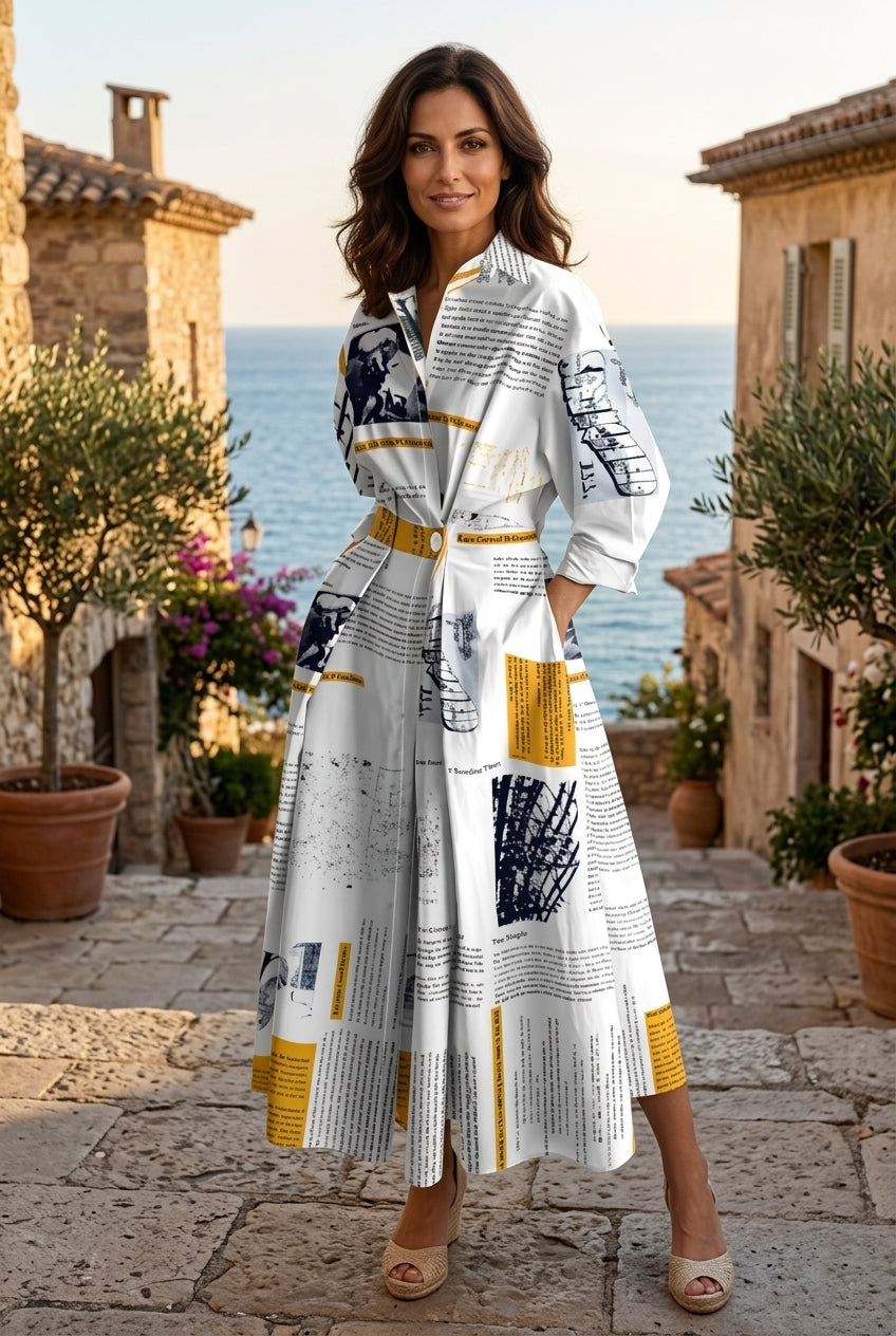 Elegant Long Wrap Dress with Collar - Chic and Timeless