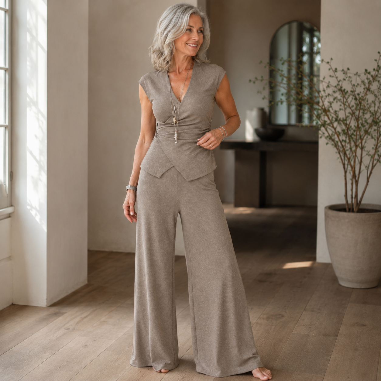 Linelle – Wrap-Front Wide-Leg Linen Two-Piece Set