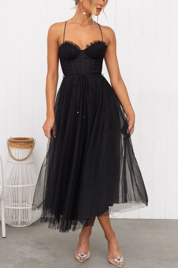 Elegant Long Dress with Bustier - Flowing Ceremony Dress