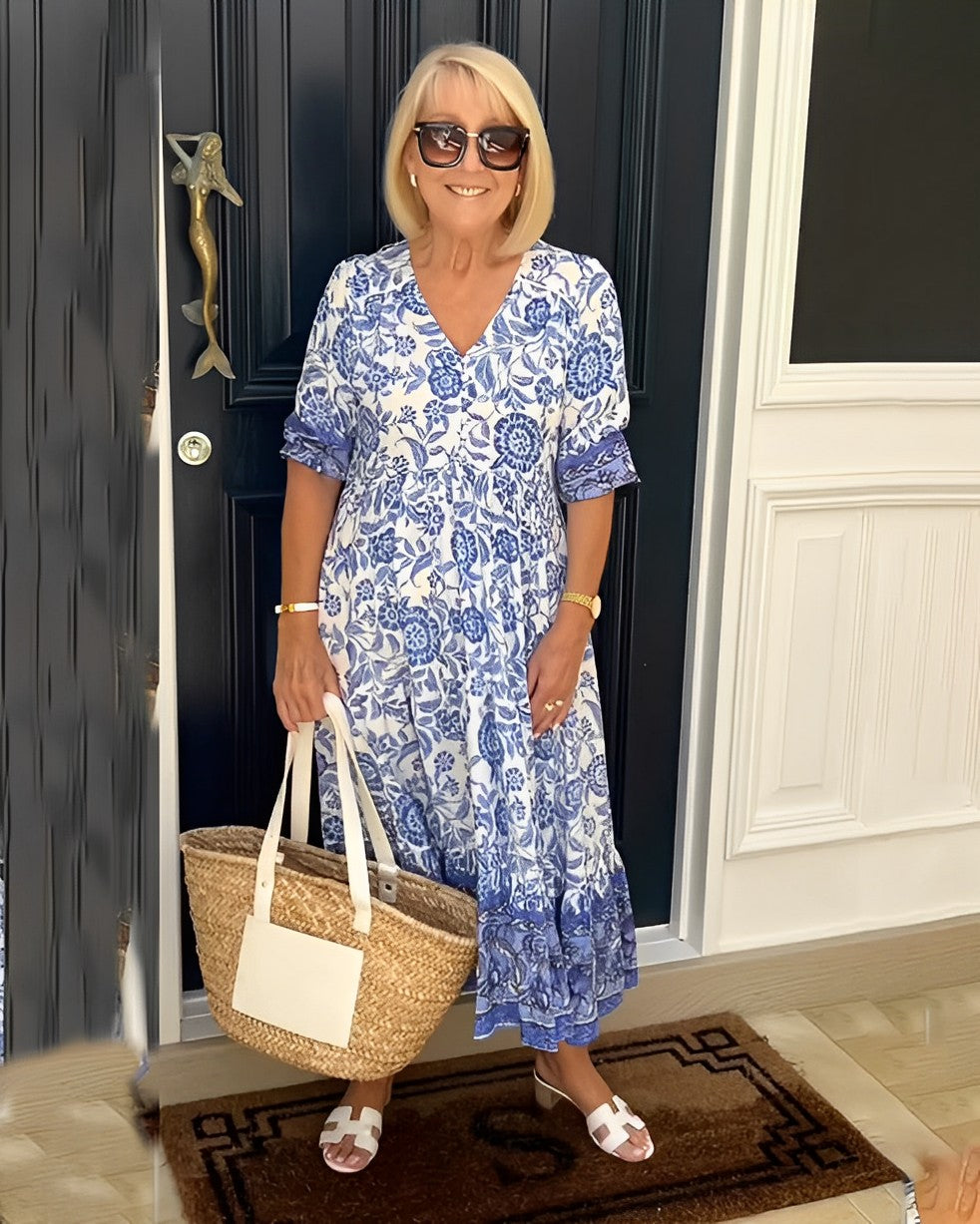 Vivian | Printed V-Neck Midi Dress