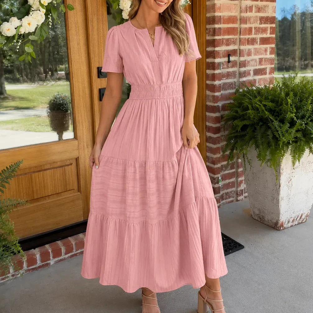 Florelle – Smocked Waist Tiered Boho Maxi Dress with Puff Sleeves