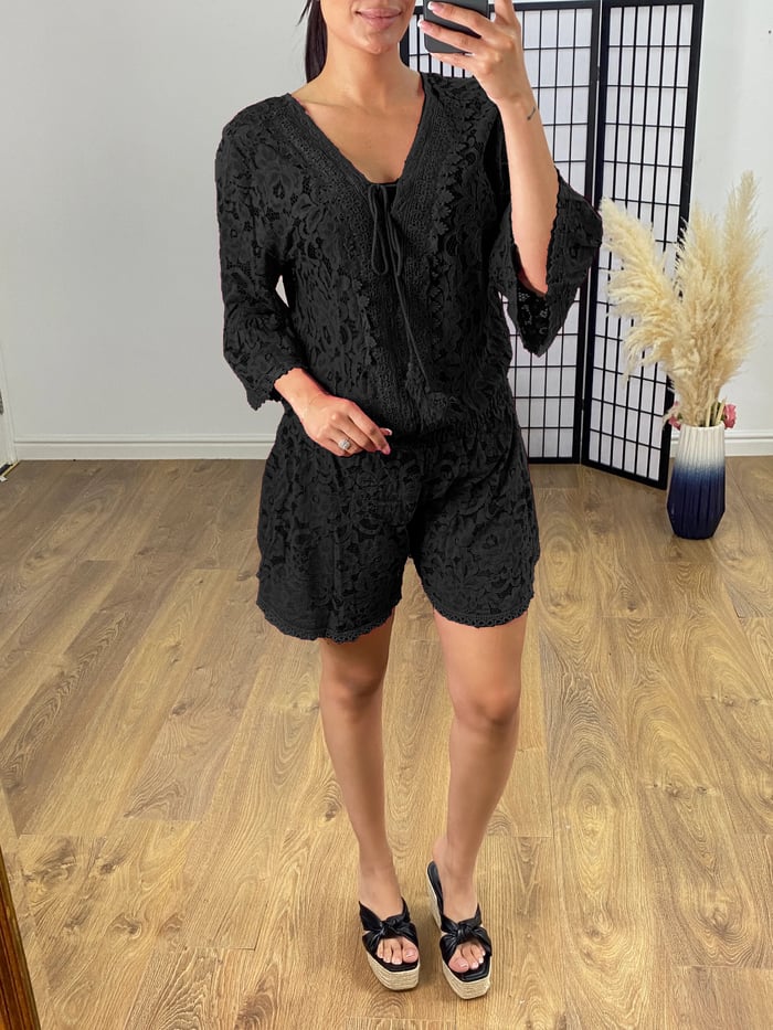Michelle - Casual Short Lace Combination with V-Neck