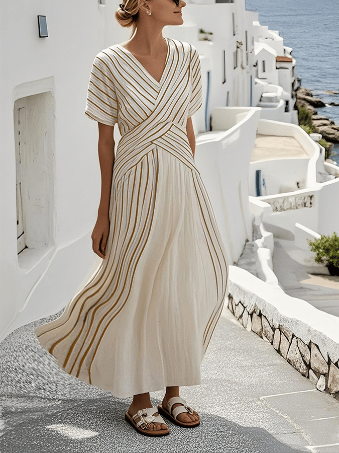 Sabrinah™ Elegant Loose striped maxi dress