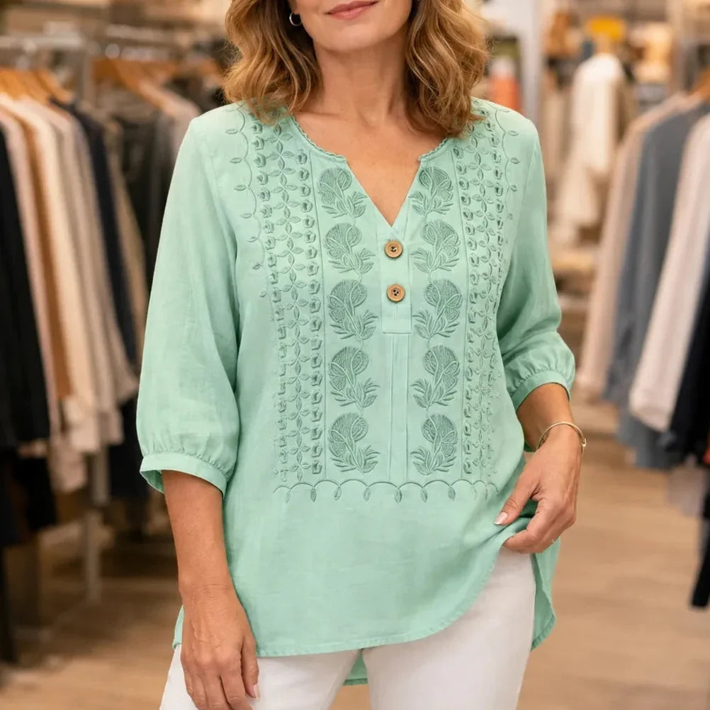 Florenza – V-Neck Blouse with Buttons