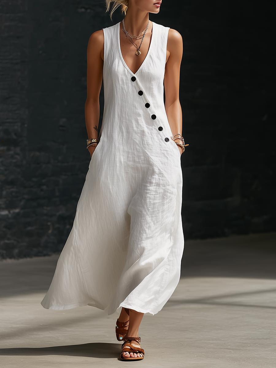 Fluid Maxi Buttoned Dress for Women - Everyday Minimalist Elegance