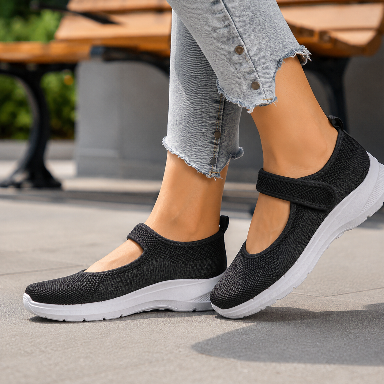Elevana – Breathable Mesh Adjustable-Strap Platform Sneaker