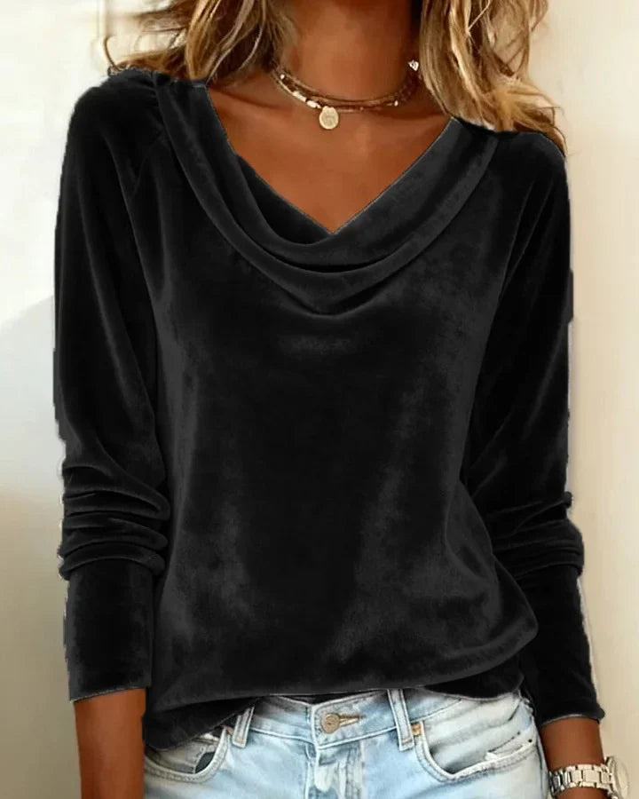 Long Sleeve Velvet Top Solid Color