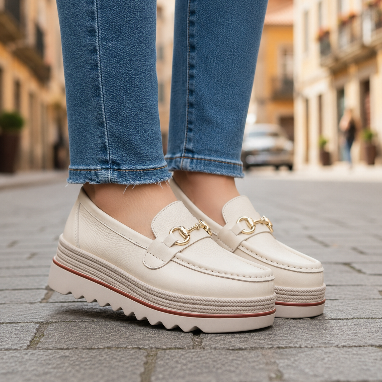 Clarelle – Steel-look Clasp Lug Sole Loafers