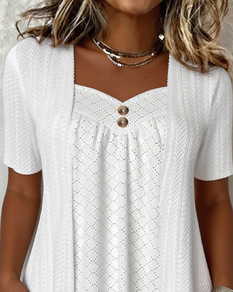 Shilina - Square Cut-Out Patchwork Blouse