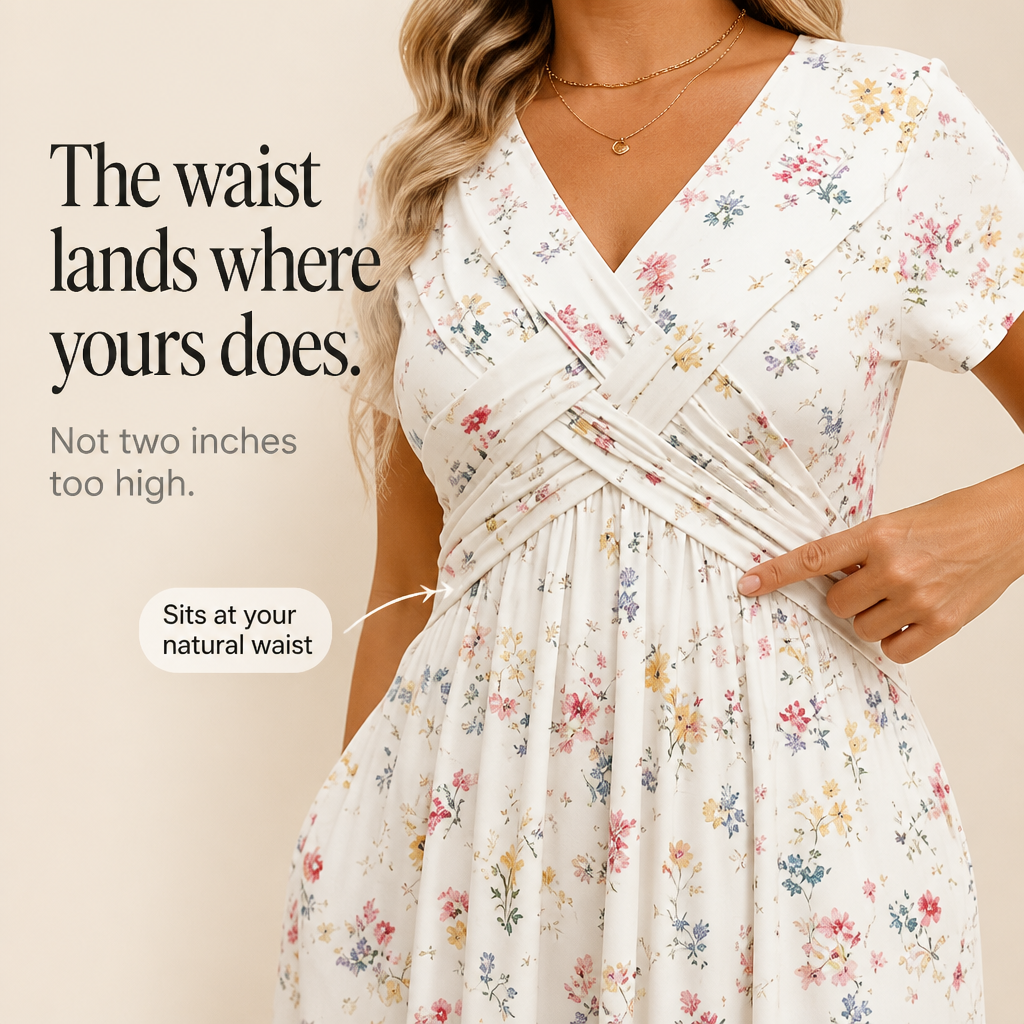Curvella – Twist-Waist Floral V-Neck Midi Dress