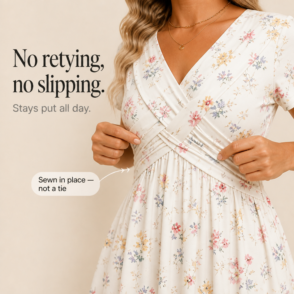 Curvella – Twist-Waist Floral V-Neck Midi Dress