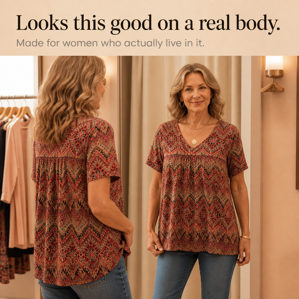 Draveil – Pleated V-Neck Printed Short-Sleeve Top