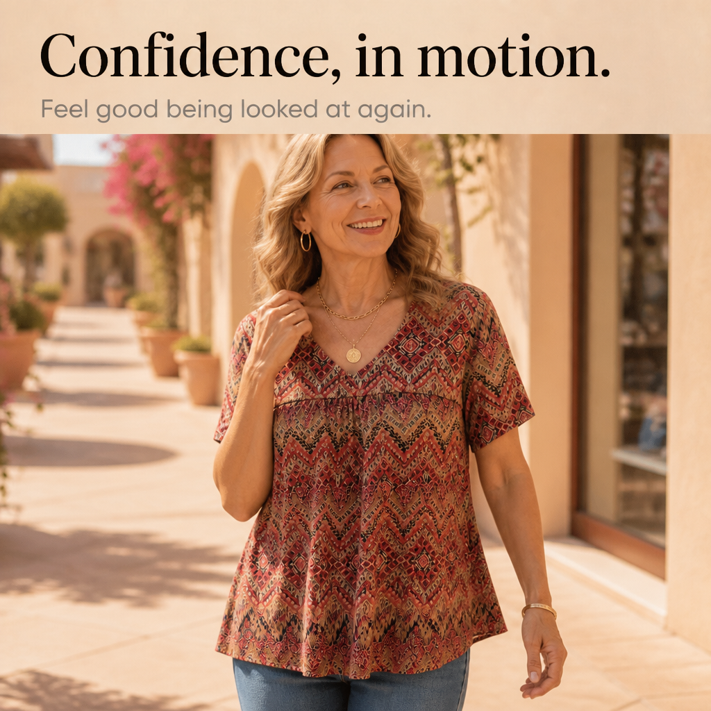 Draveil – Pleated V-Neck Printed Short-Sleeve Top
