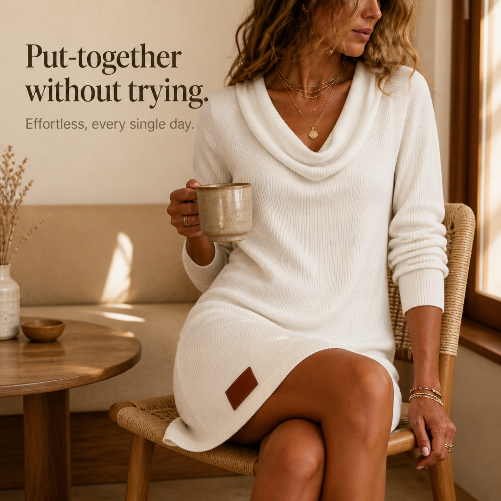 Draperie – Cowl-Neck Ribbed Knit Sweater Dress