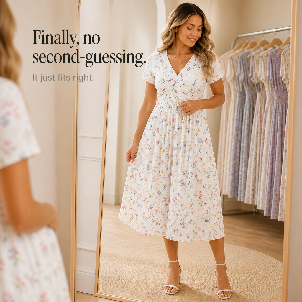 Curvella – Twist-Waist Floral V-Neck Midi Dress