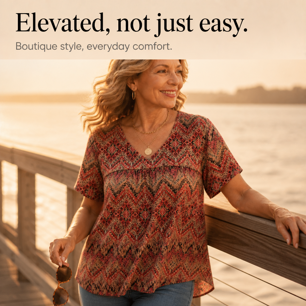Draveil – Pleated V-Neck Printed Short-Sleeve Top