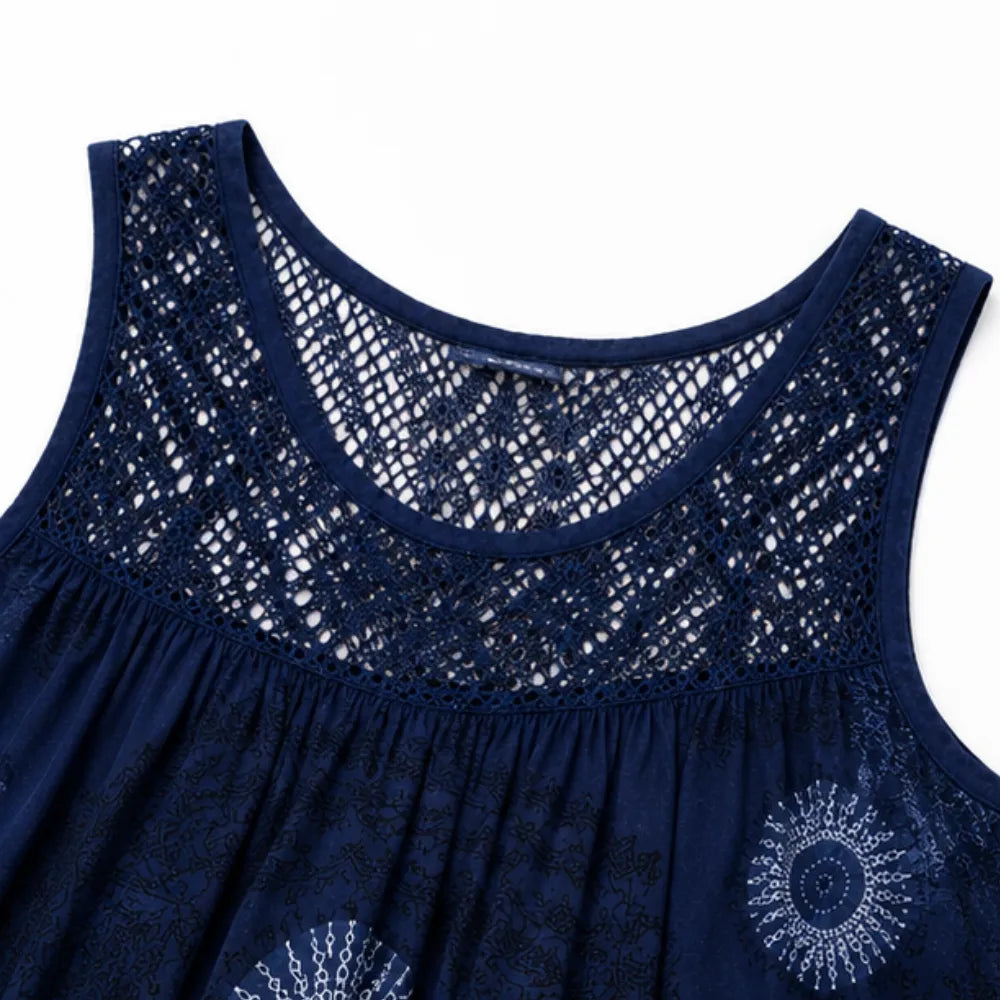 Islora – Sleeveless Lace Look-Yoke Summer Dress