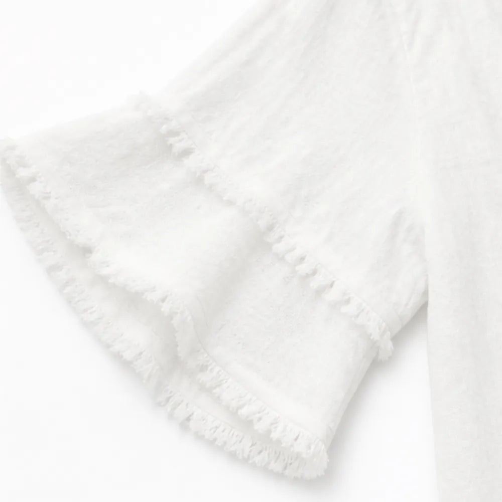 Lorelei – Boho Frayed-Trim V-Neck Tee for Women, Loose Tummy-Hiding Fit