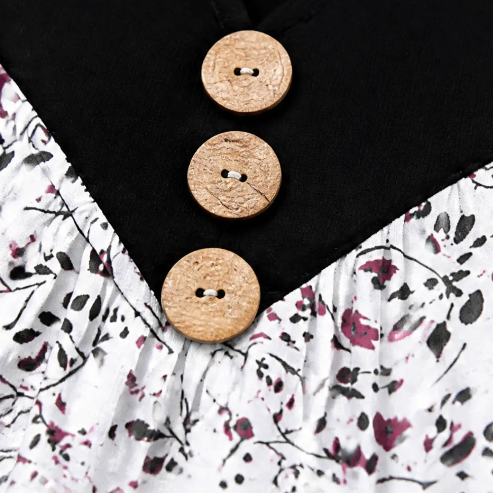 Evelora – Floral V-Neck Tunic Top with Button Yoke