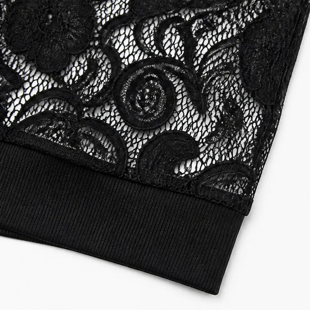 Lacelle – Floral Lace Zip Up Bomber Jacket for Women
