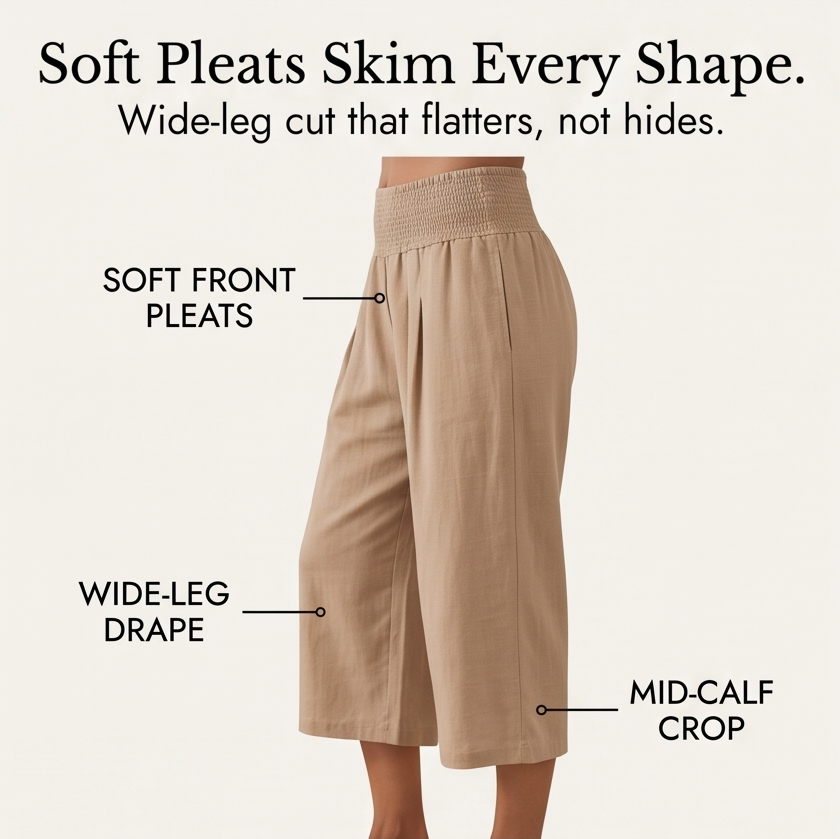 Coastella – Women's Smocked-Waist Wide-Leg Culottes