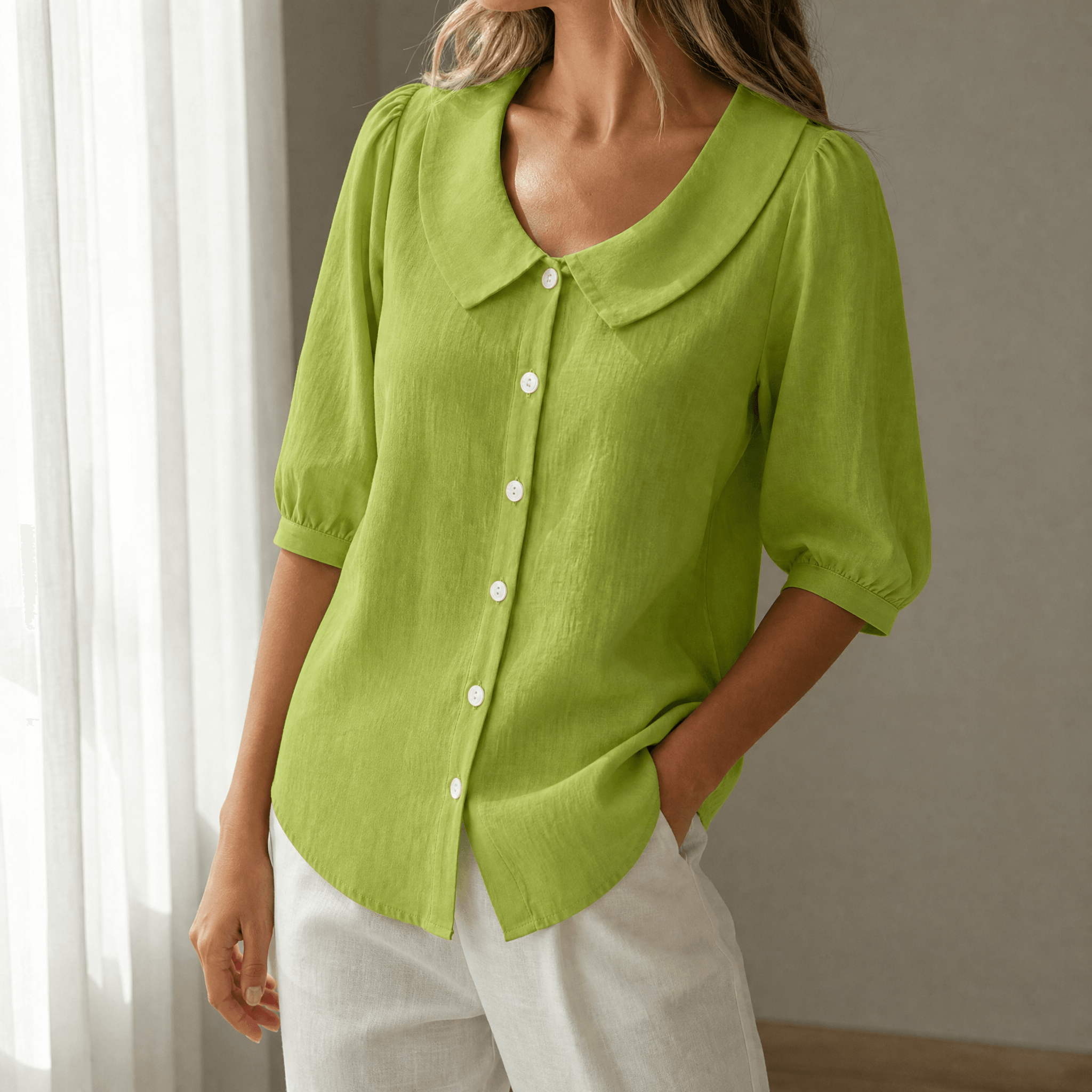 Collaré – Retro Peter Pan Collar Button Up Blouse