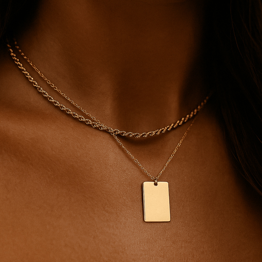 Brillantezza Necklace – Double Chain and Rectangular Pendant