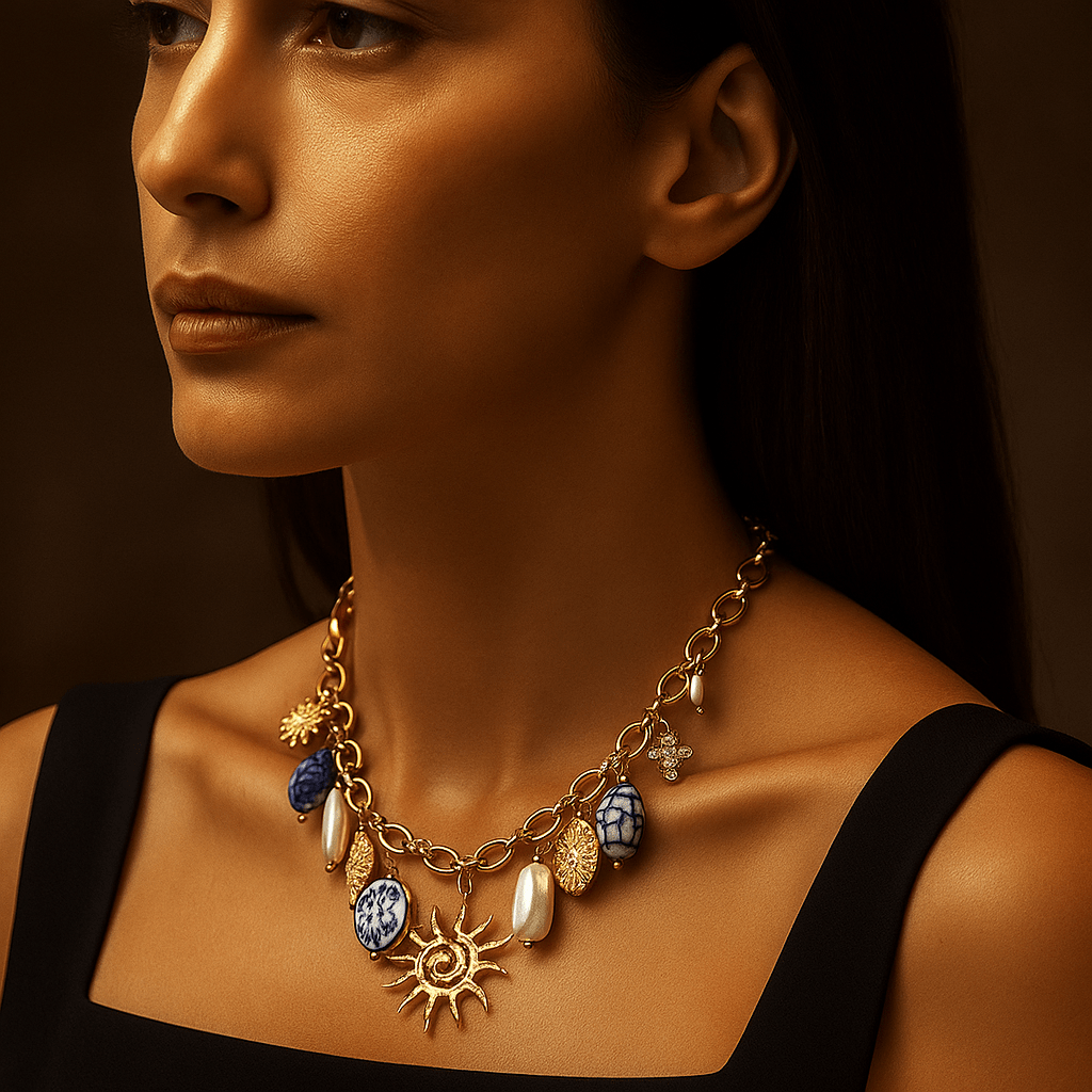 Solea Collar Charms – 18k Gold-Plated and Charms of Sun, Pearl, and Ceramic