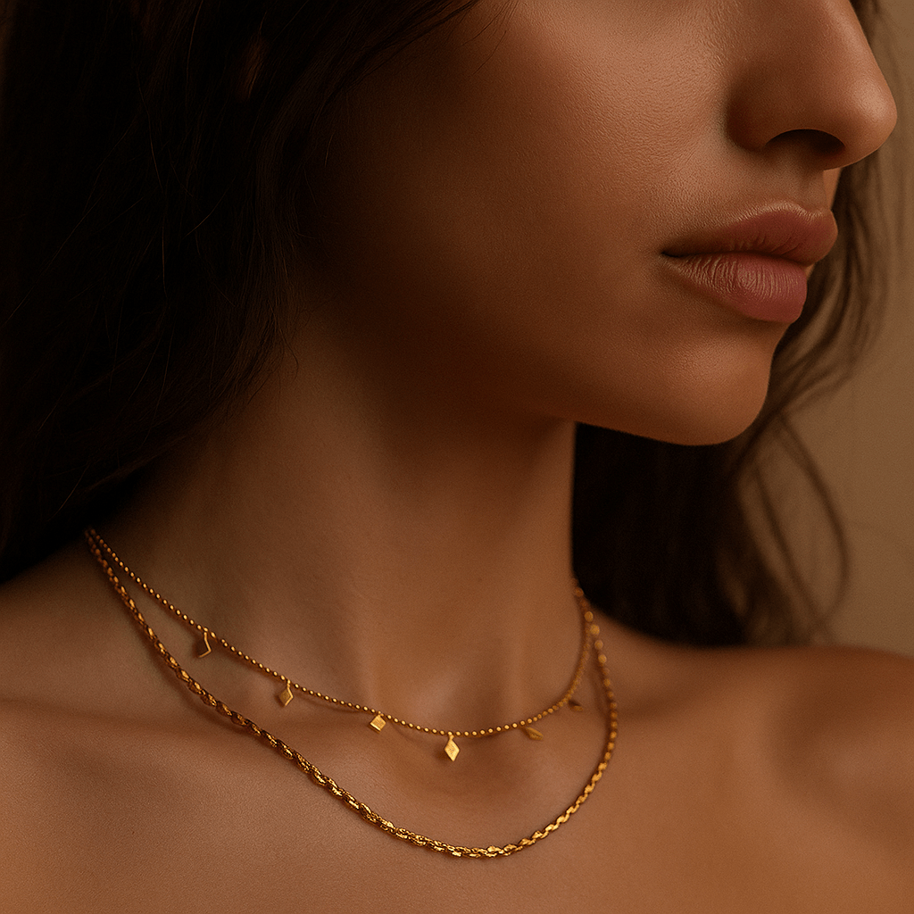Paola Necklace – Double Row 18k Gold Plated