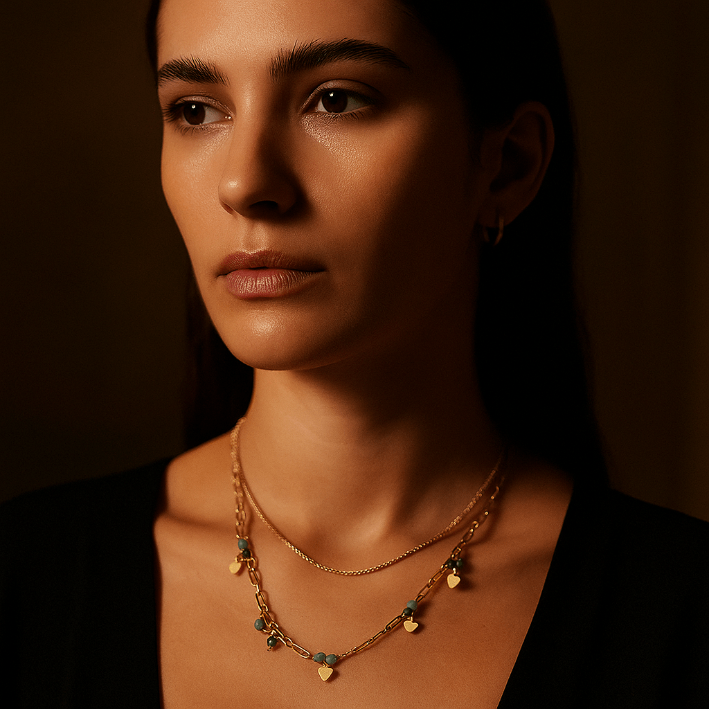 Lightness Necklace – Double chain and natural pearls