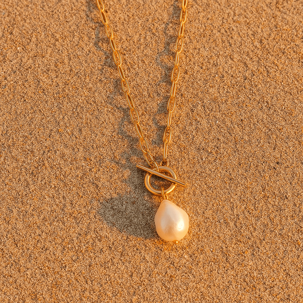Agate Necklace – 18k Gold Plated and Baroque Pearl