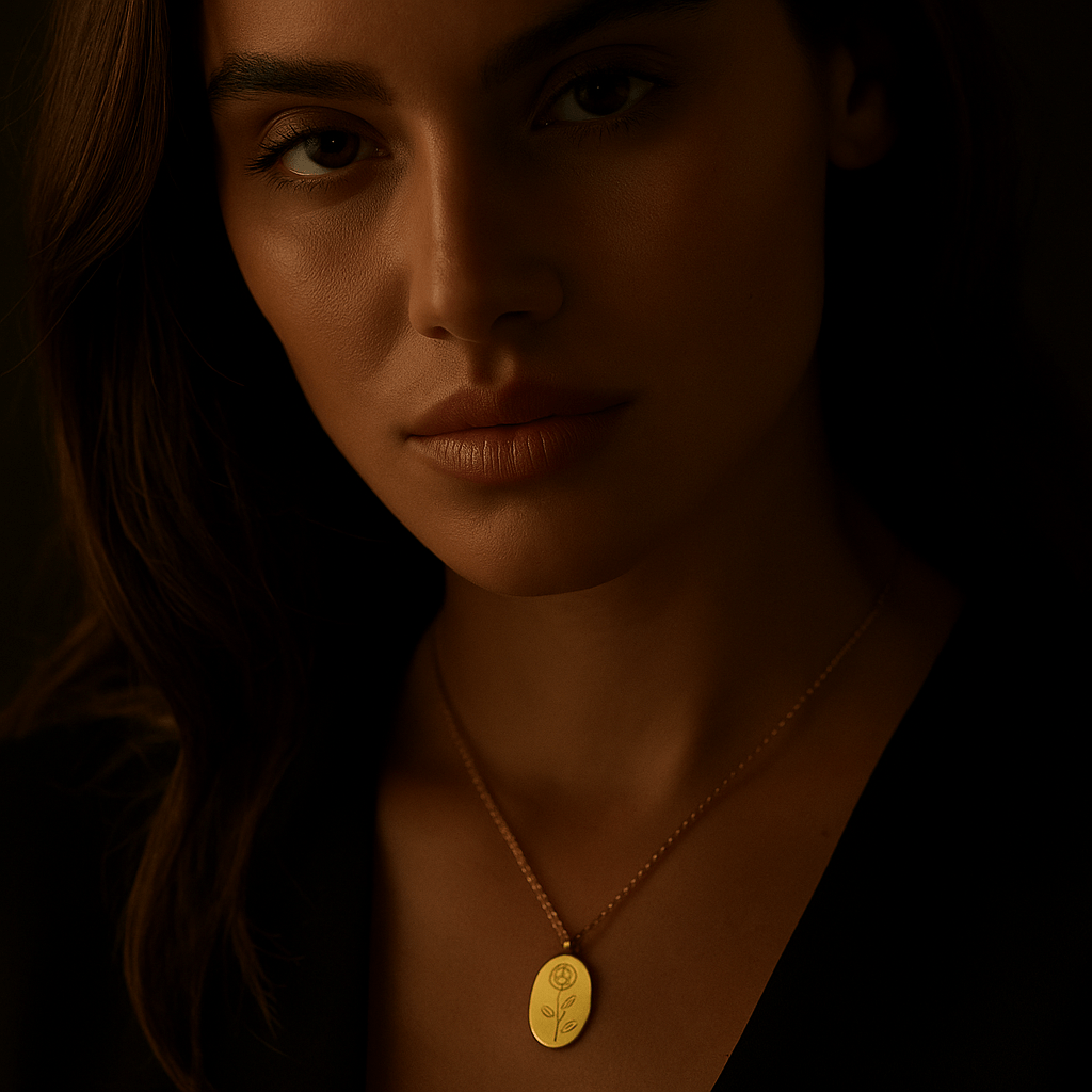 Spring Collar – Engraved Medallion and Flower of the Month