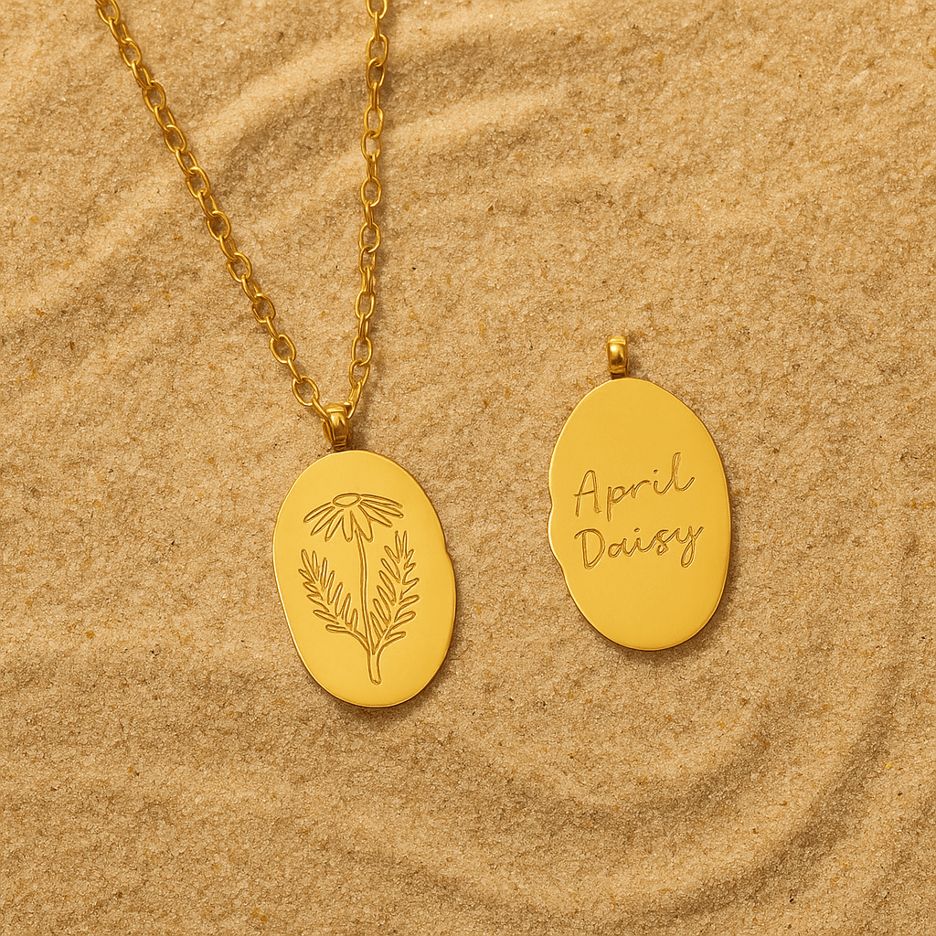 Spring Collar – Engraved Medallion and Flower of the Month