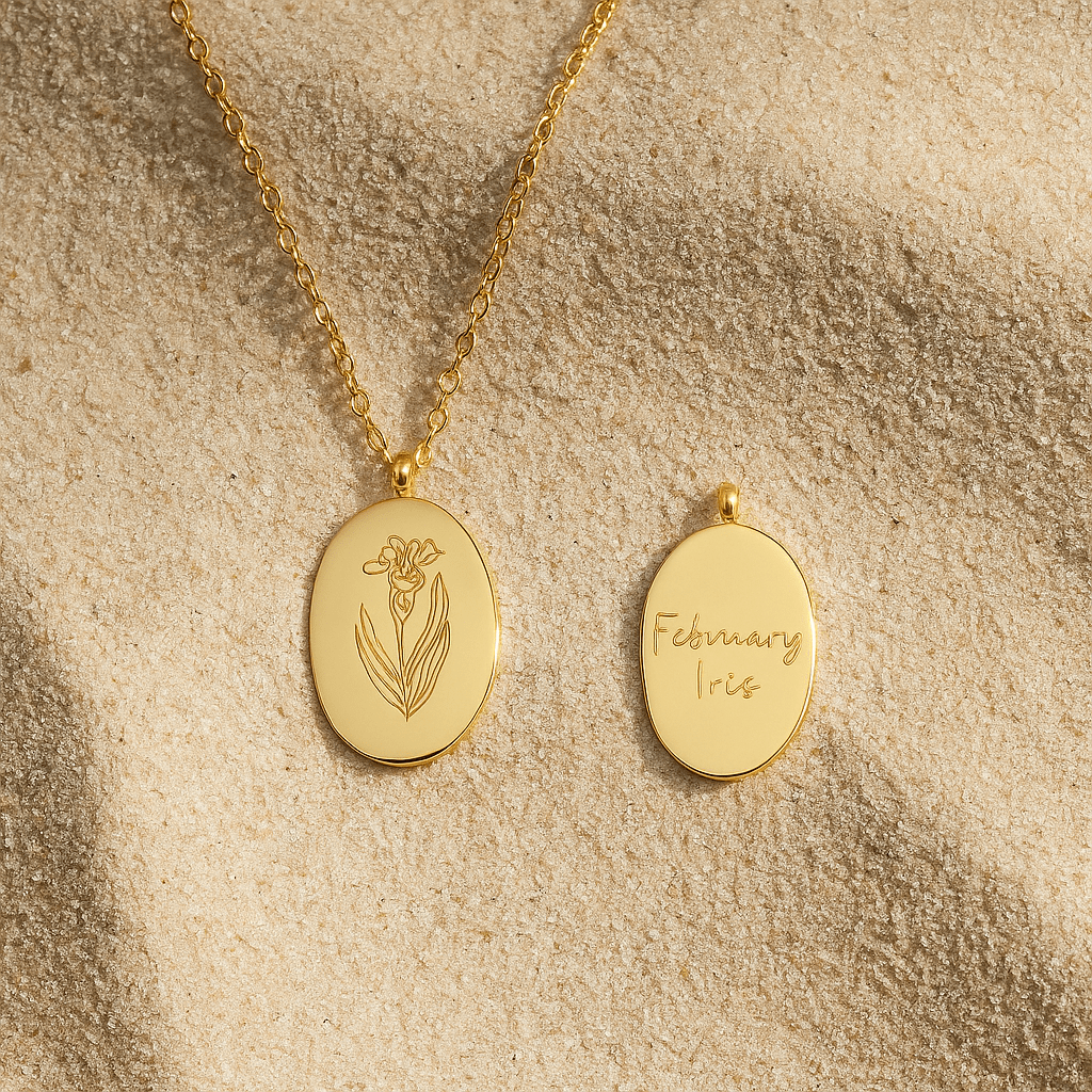 Spring Collar – Engraved Medallion and Flower of the Month