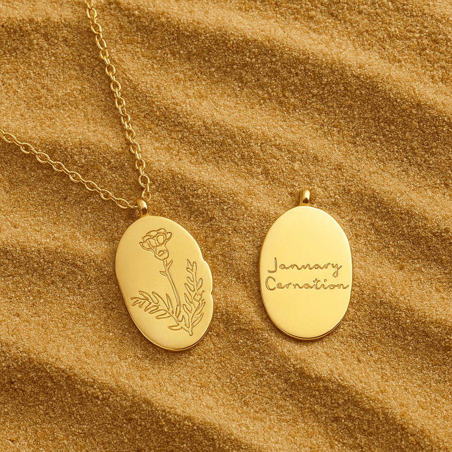 Spring Collar – Engraved Medallion and Flower of the Month
