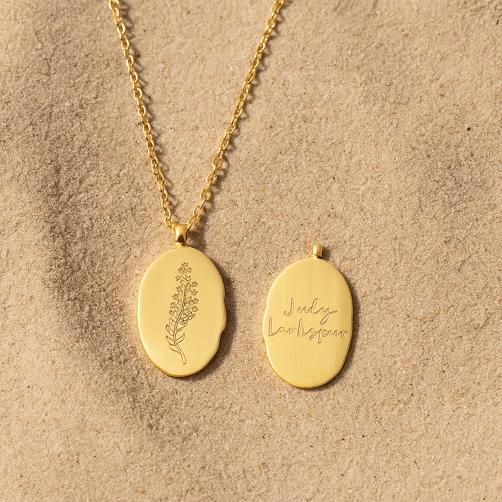 Spring Collar – Engraved Medallion and Flower of the Month