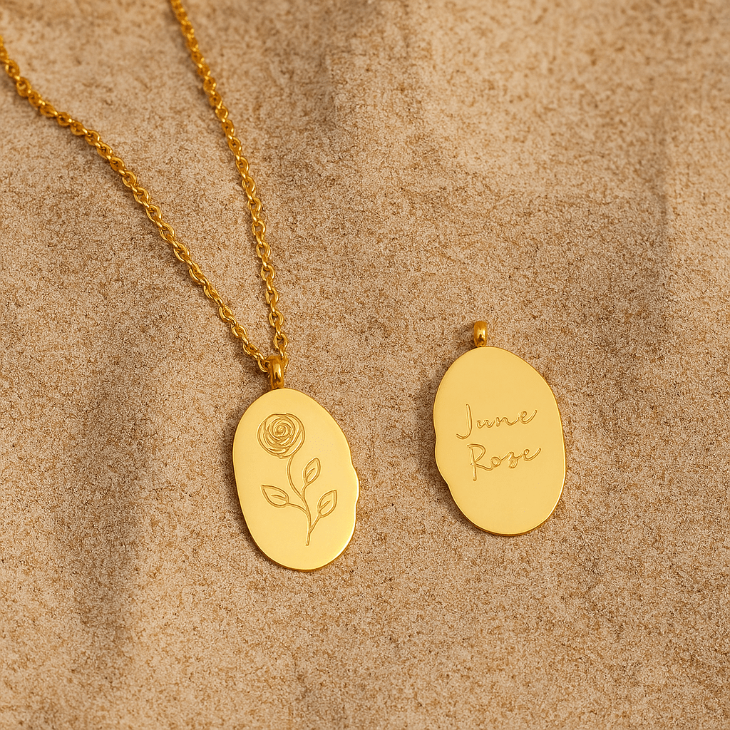 Spring Collar – Engraved Medallion and Flower of the Month