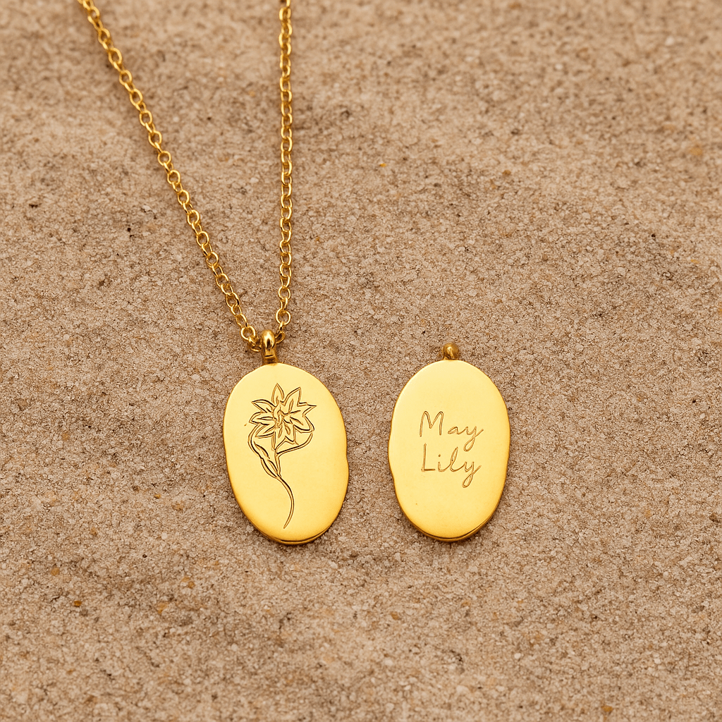 Spring Collar – Engraved Medallion and Flower of the Month