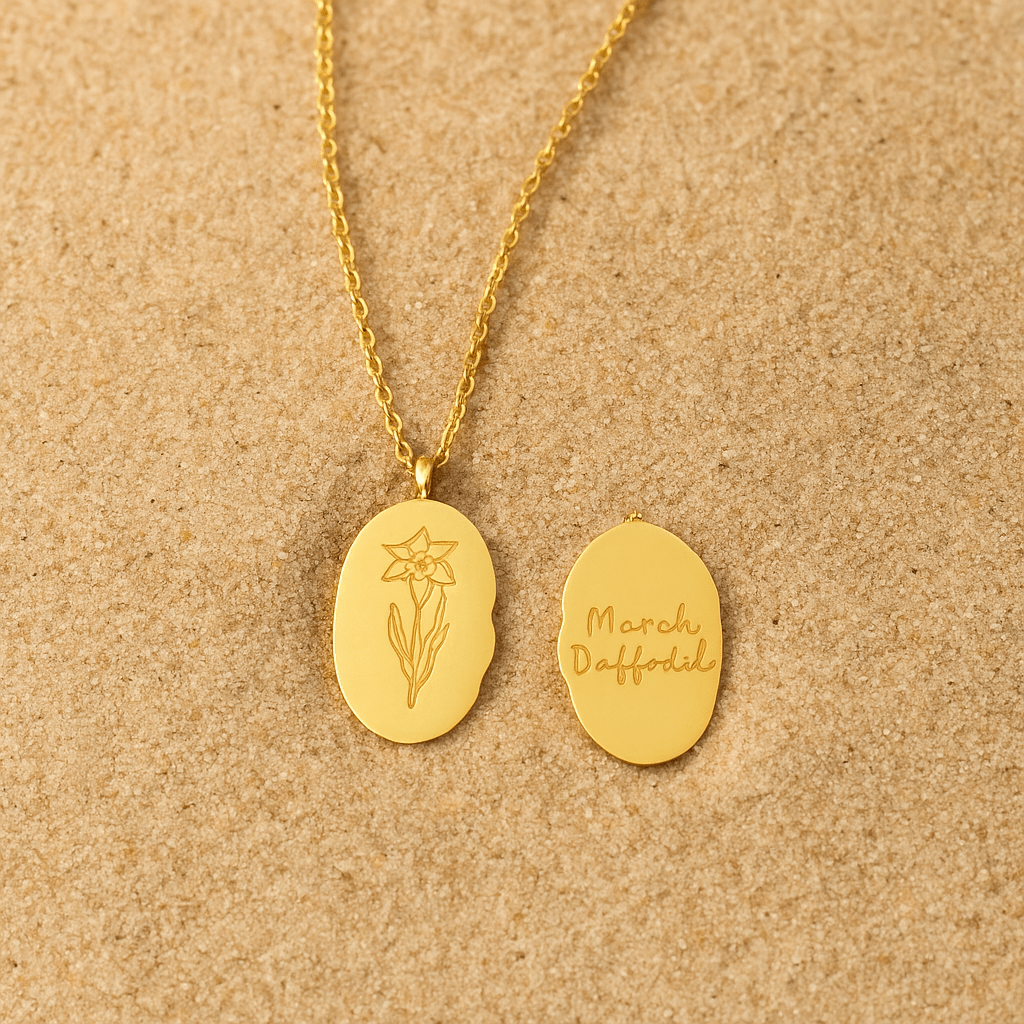 Spring Collar – Engraved Medallion and Flower of the Month