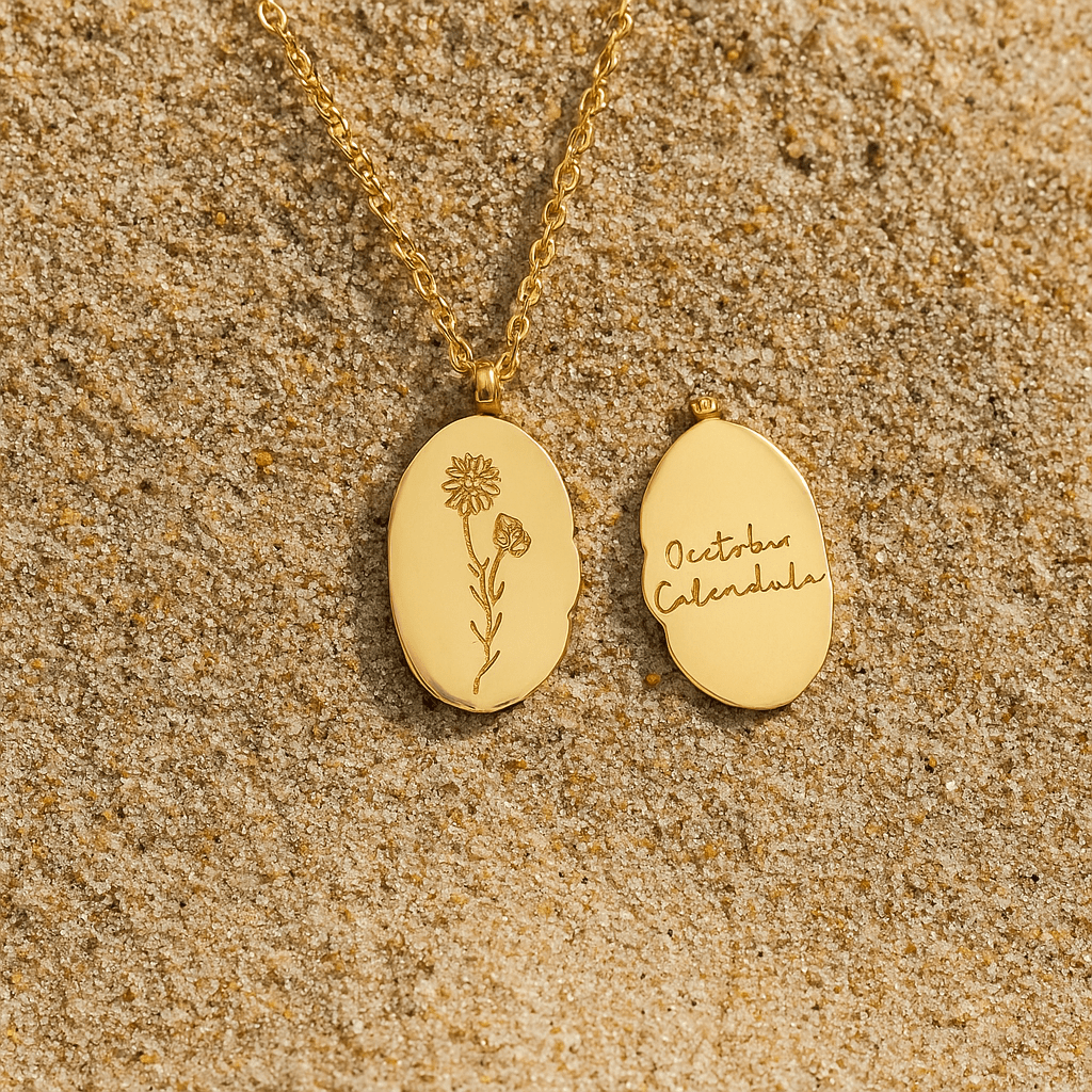 Spring Collar – Engraved Medallion and Flower of the Month