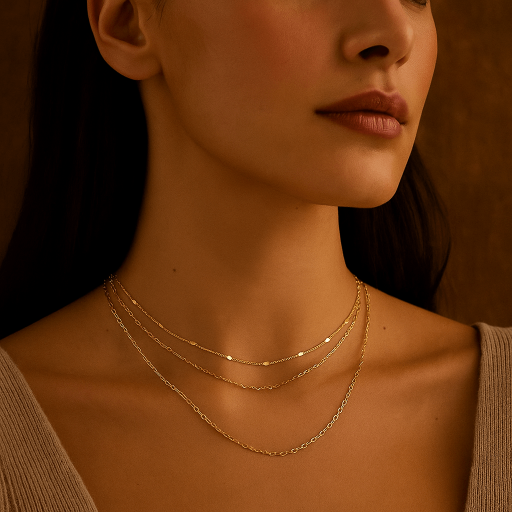 Spontaneous Necklace – Triple Row Plated in 18k Gold