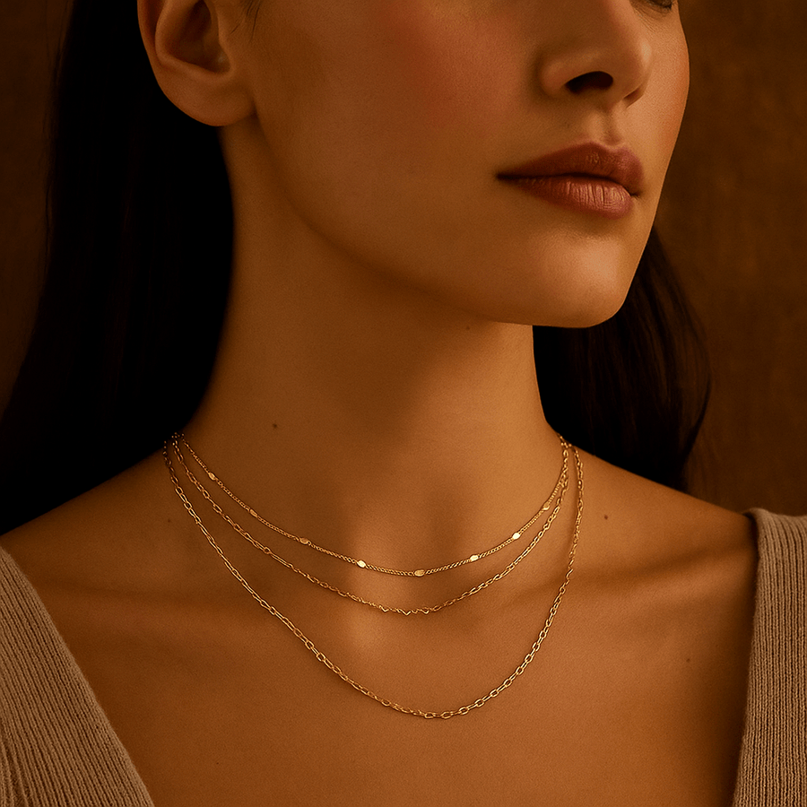 Spontaneous Necklace – Triple Row Plated in 18k Gold