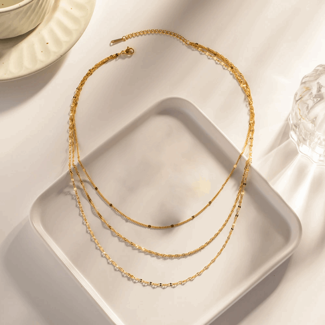 Spontaneous Necklace – Triple Row Plated in 18k Gold