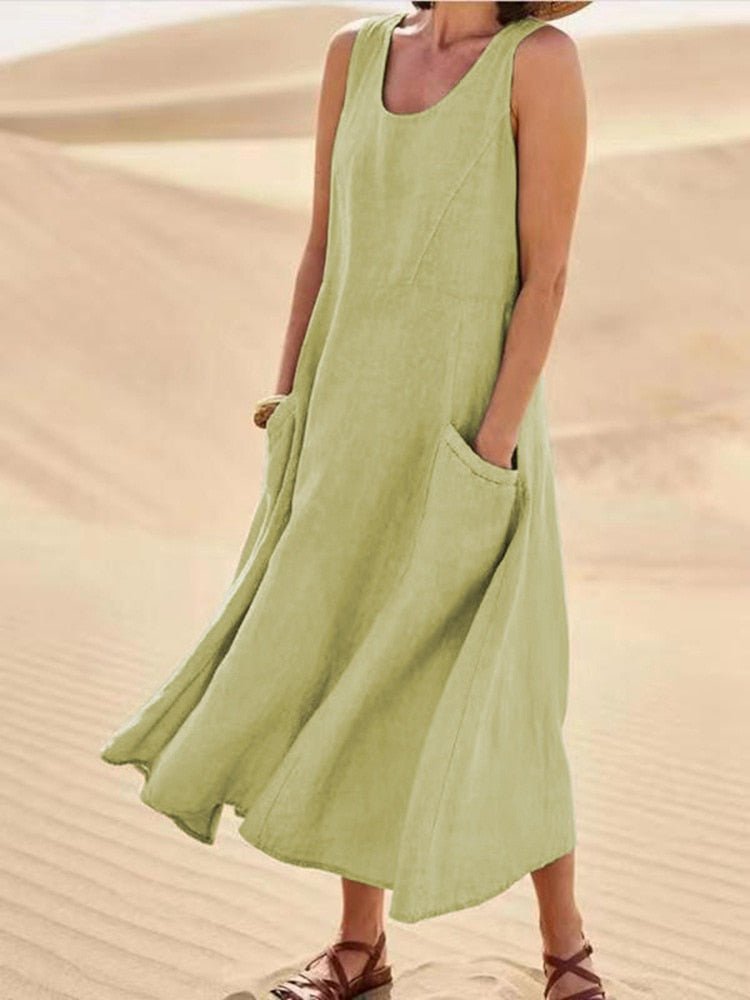 Zoe | Women's Sleeveless Pocket Maxi Casual Dress
